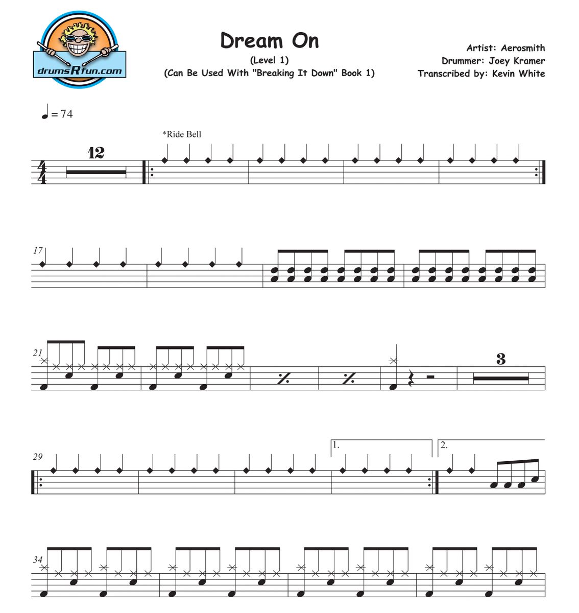 Aerosmith, Dream On Drum Transcription Level 1